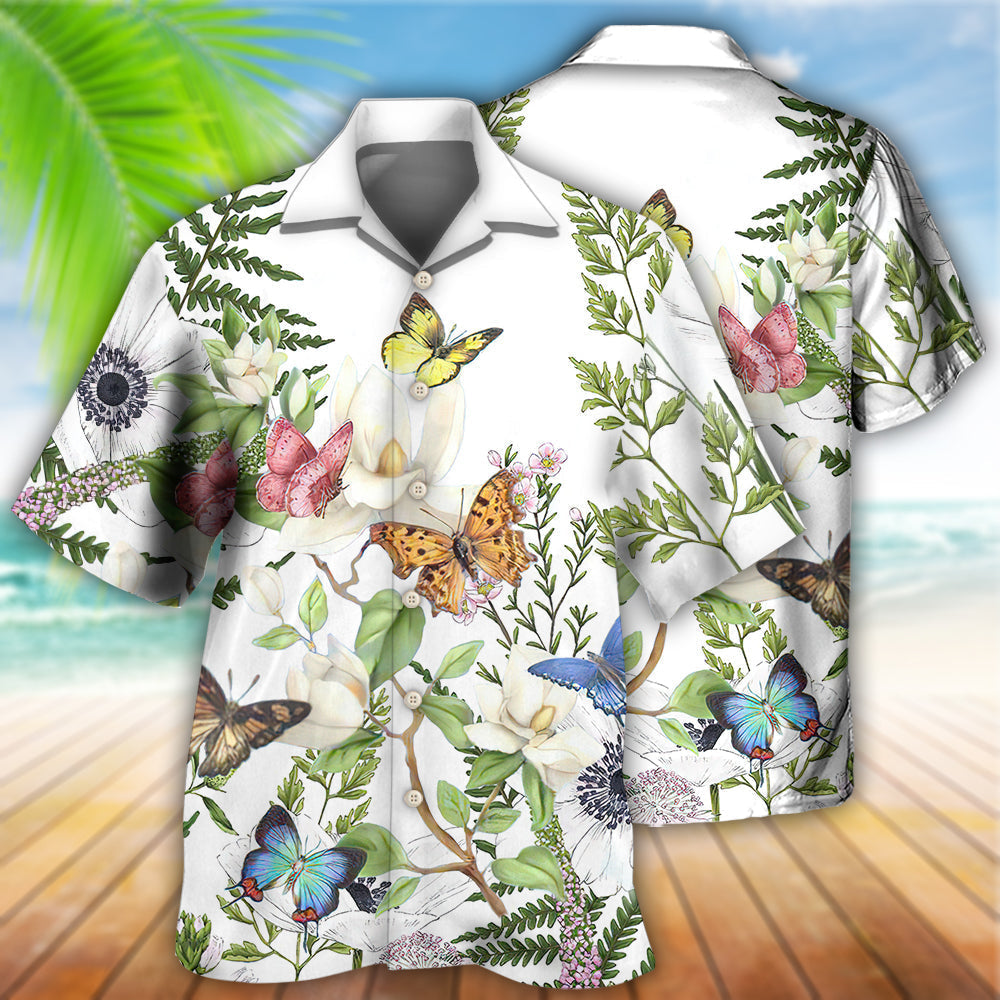 Floral Butterfly Beautiful Hawaiian Shirt Pattern View For Relaxed Warm Weather Outfits