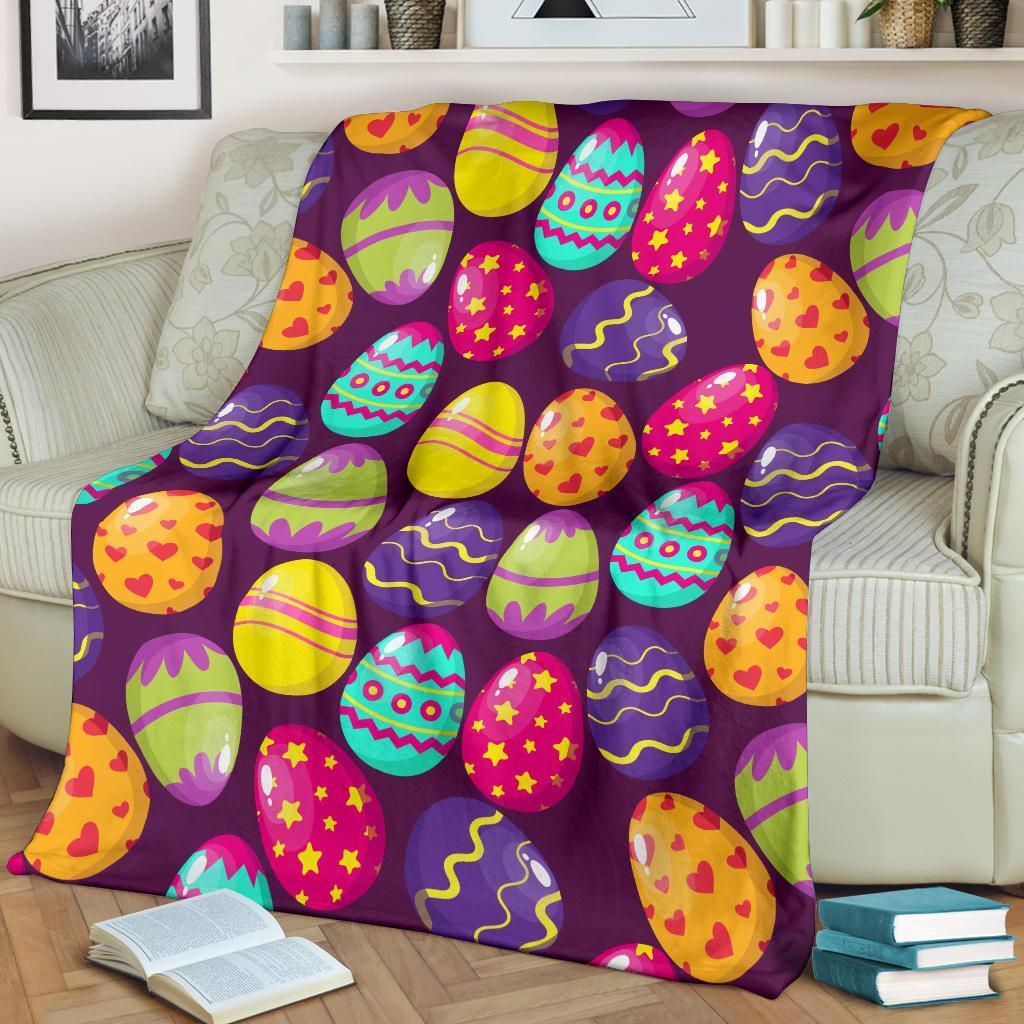 Colorful Easter Egg Pattern Flannel Blanket For Cozy Bedroom Sofa Decor