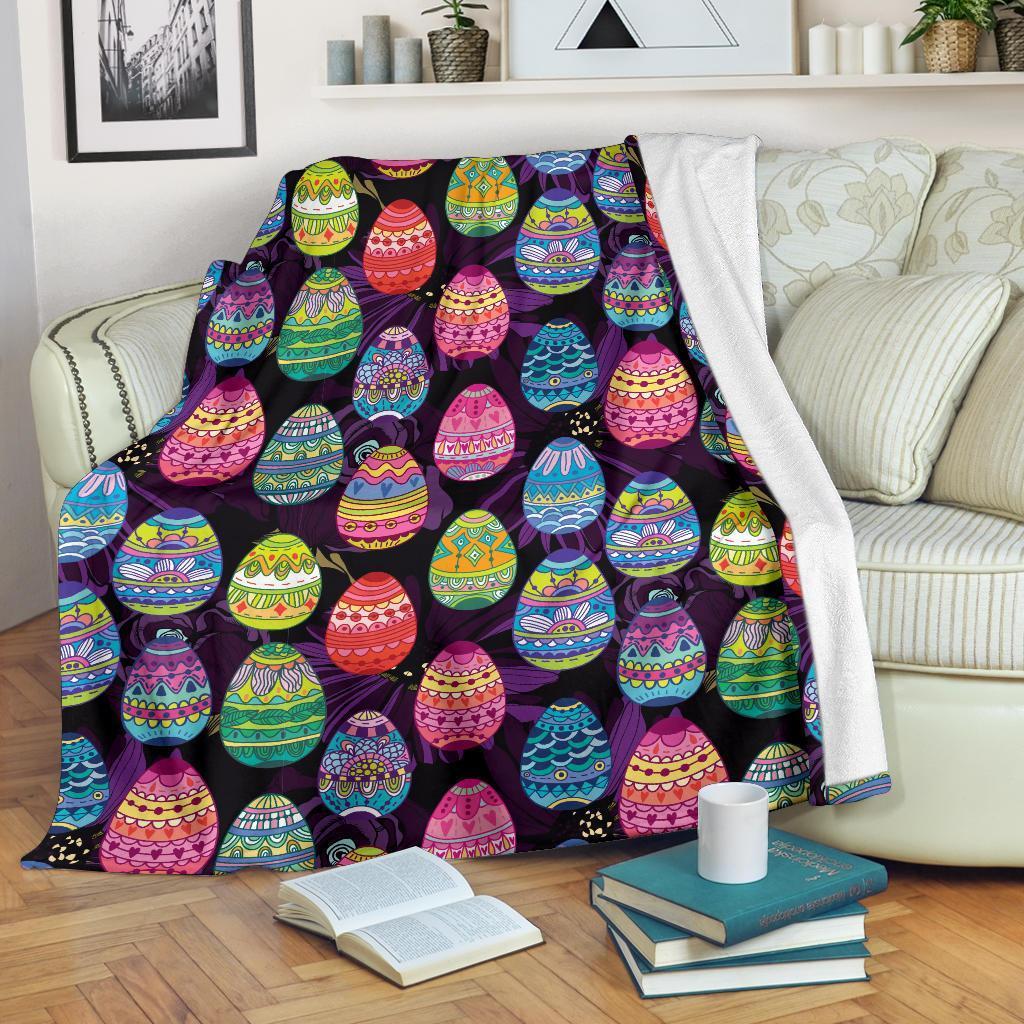 Colorful Easter Egg Pattern Flannel Blanket For Cozy Bedroom Sofa Decor