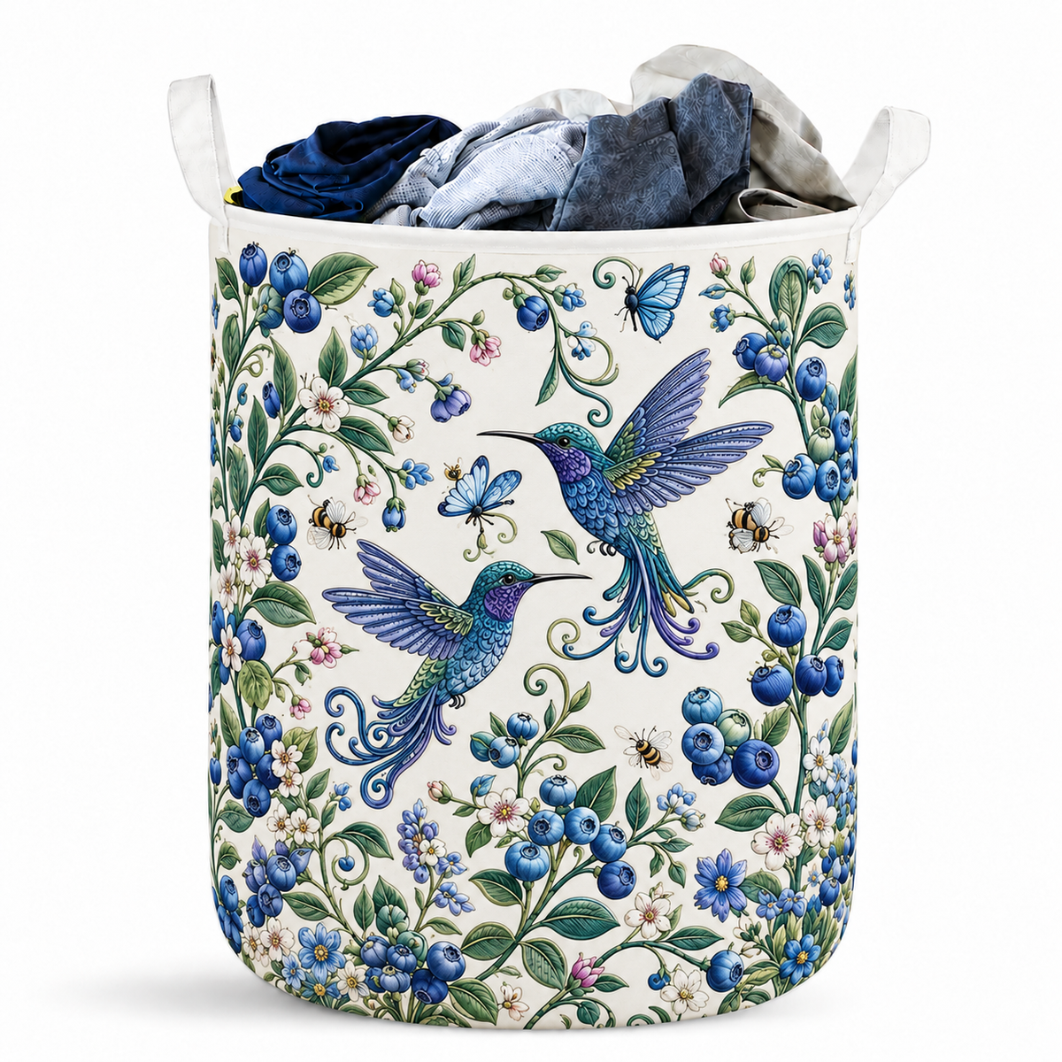 Hummingbird And Blueberry Floral Laundry Basket For Laundry Room Bathroom Bedroom Nursery And Everyday Home Organization
