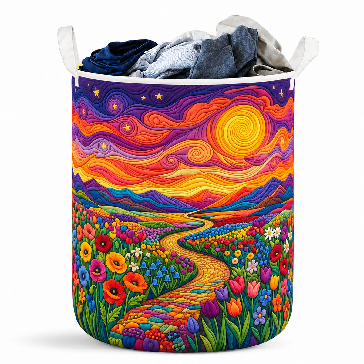 Colorful Sunset Wildflower Landscape Laundry Basket For Laundry Room Bathroom Bedroom Nursery And Everyday Home Organization