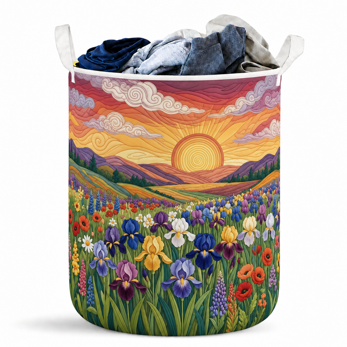 Sunset Iris Wildflower Meadow Laundry Basket For Laundry Room Bathroom Bedroom Nursery And Everyday Home Organization