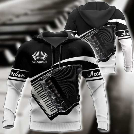 Black White Accordion Life Hoodie For Everyday Wear Outdoor Adventures And Comfortable Style