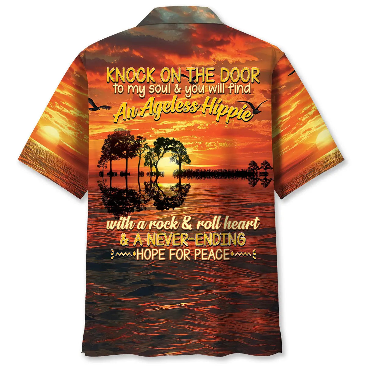 Ageless Hippie Guitar Hawaiian Shirt For Summer Vacation, Beach Travel, And Casual Wear