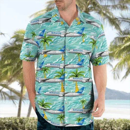 European Range Passenger Jet Hawaiian Shirt For Island Vacations, Resort Wear, And Relaxed Seasonal Style