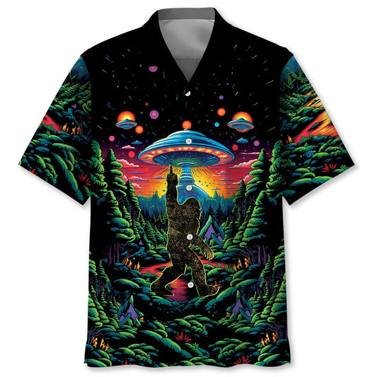 Alien Bigfoot Mischievous Gesture Hawaiian Shirt For Cruise Journey, Beachside Event, And Everyday Comfort