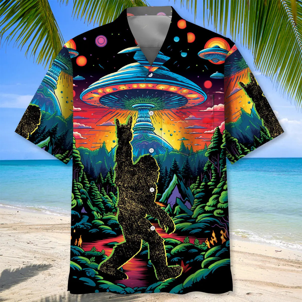 Alien Bigfoot Pocket Hawaiian Shirt For Coastal Getaways, Outdoor Gatherings, And Thoughtful Gift Giving