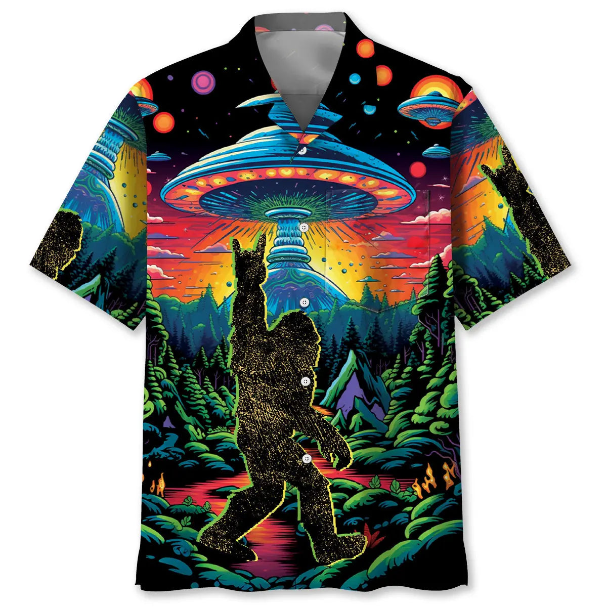 Alien Bigfoot Pocket Hawaiian Shirt For Coastal Getaways, Outdoor Gatherings, And Thoughtful Gift Giving