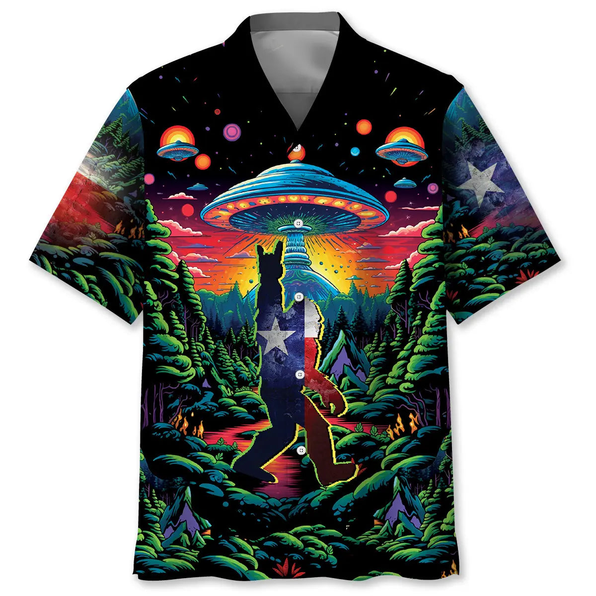 Alien Bigfoot Texas Heritage Hawaiian Shirt For Resort Trips, Coastal Parties, And Warm Weather Style
