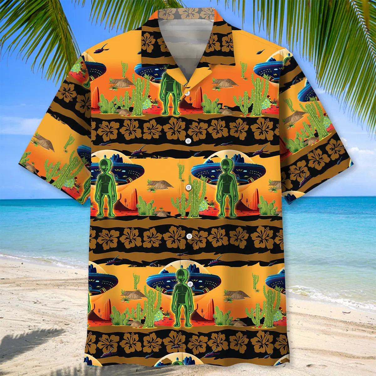 Alien Desert Hawaiian Shirt For Summer Vacation, Beach Travel, And Casual Wear