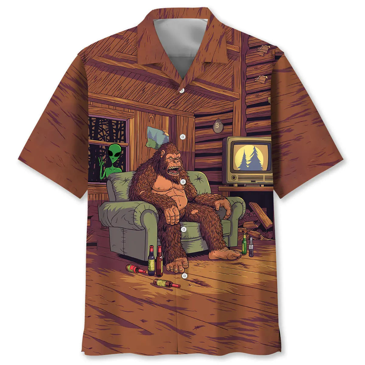 Alien Stalk Bigfoot House Hawaiian Shirt For Coastal Getaways, Outdoor Gatherings, And Thoughtful Gift Giving