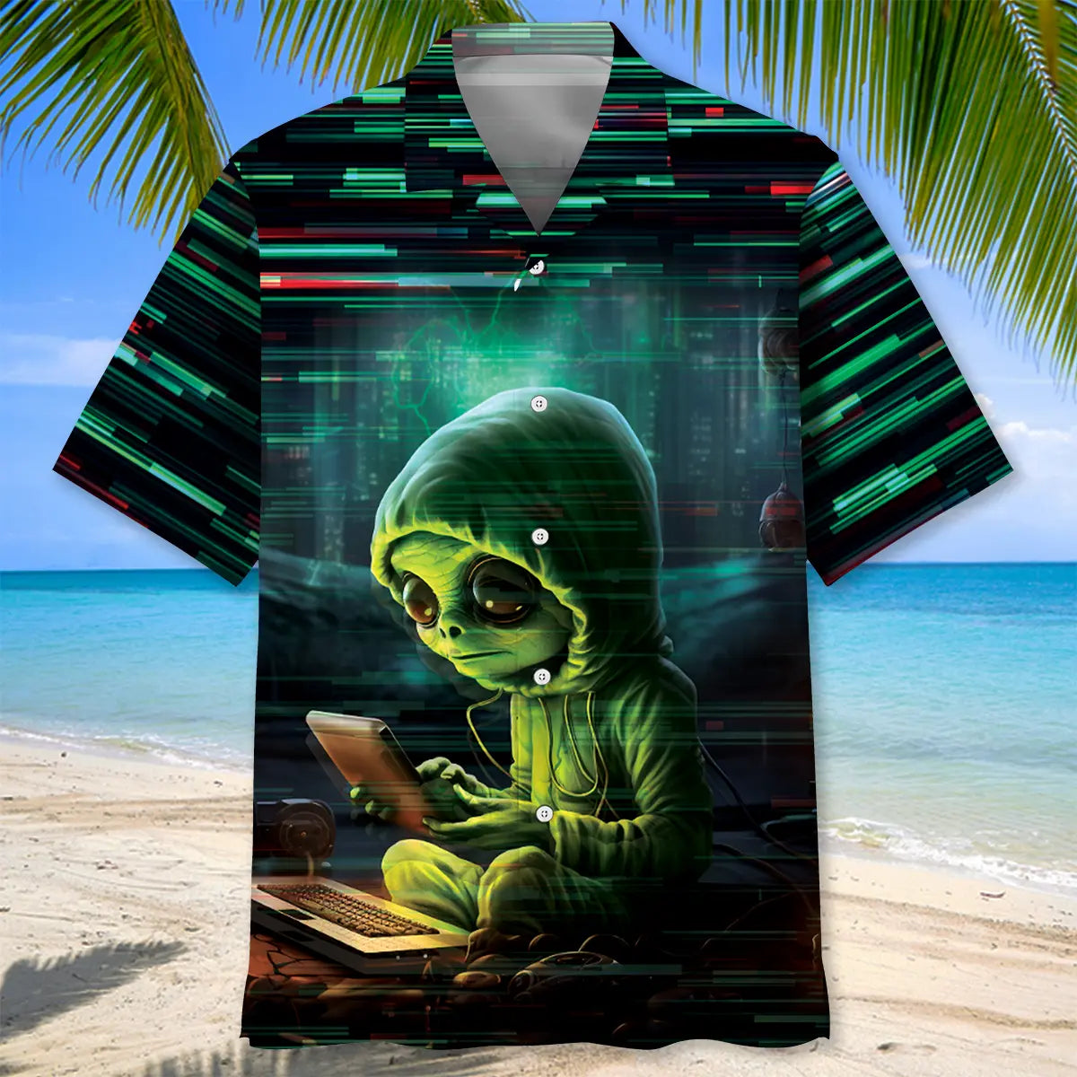 Alien Video Game Hawaiian Shirt For Summer Vacation, Beach Travel, And Casual Wear