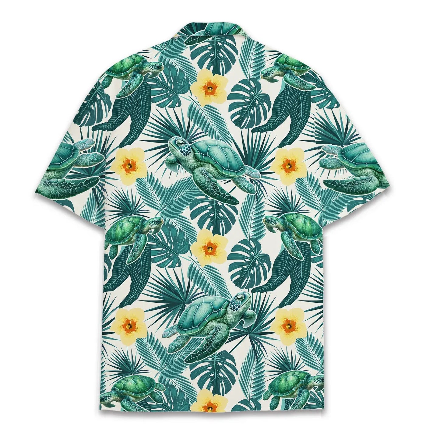 Tropical Island Turtle Aloha Hawaiian Shirt For Summer Vacation, Beach Travel, And Casual Wear