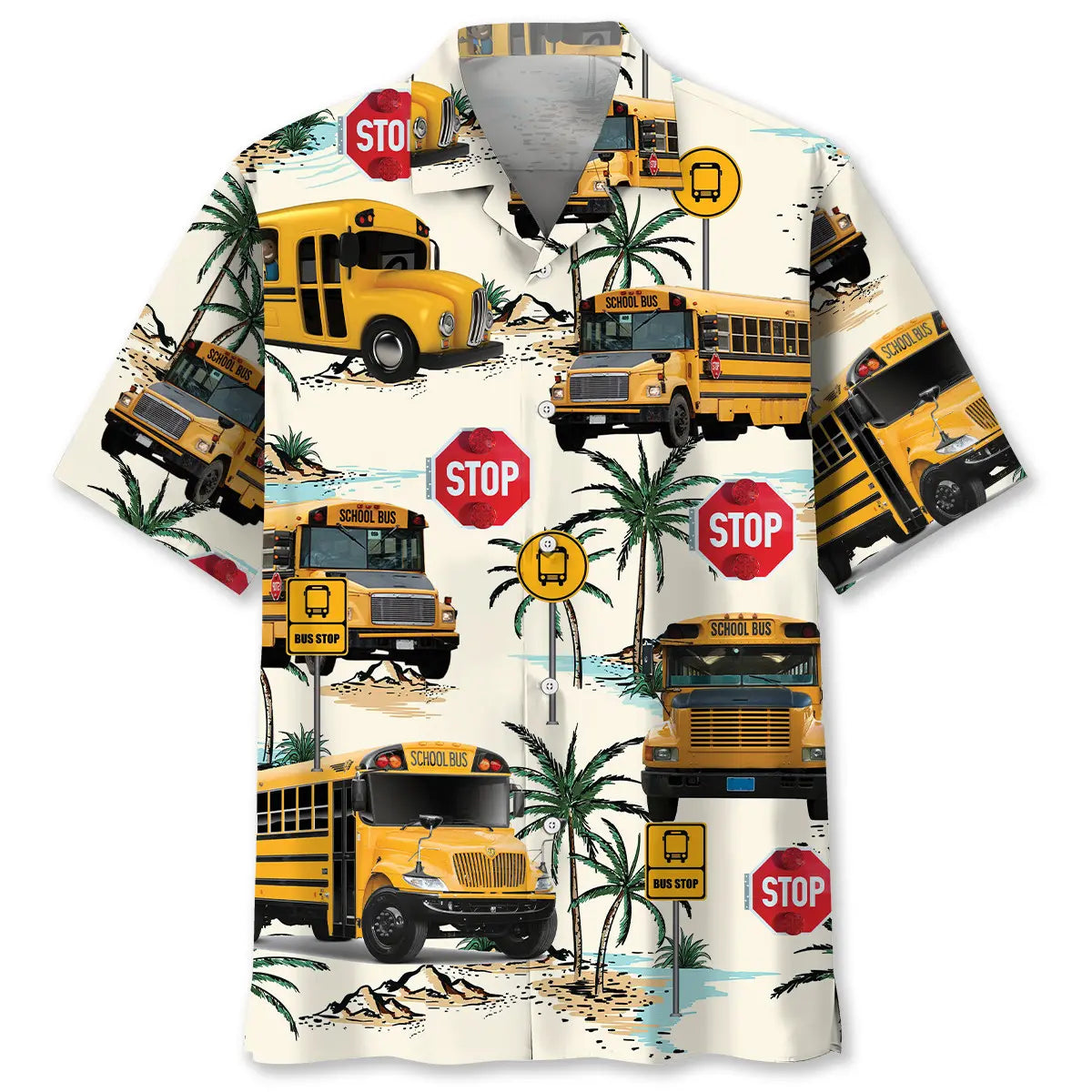 Island Aloha School Bus Hawaiian Shirt For Summer Vacation, Beach Travel, And Casual Wear