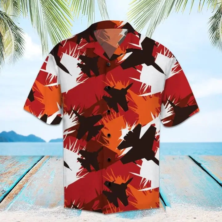 Summer Military Aviation Hawaiian Shirt For Patriotic Events, Summer Travel, And Casual Outdoor Wear