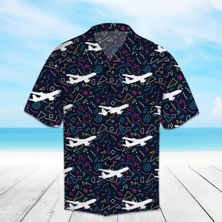 Summer Airplane Hawaiian Shirt For Coastal Travel, Casual Events, And Comfortable Summer Wear