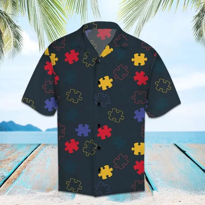 Summer Autism Hawaiian Shirt For Island Vacations, Resort Wear, And Relaxed Seasonal Style
