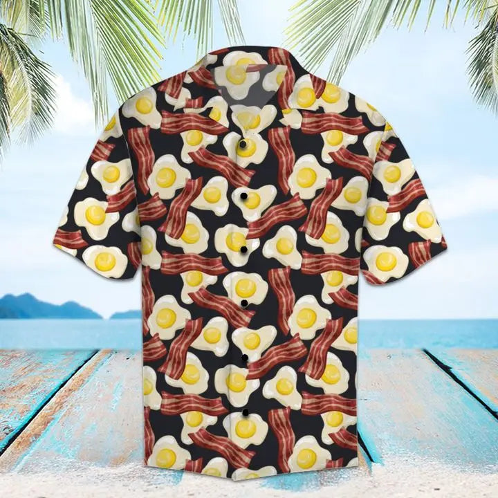 Summer Bacon Fried Eggs Hawaiian Shirt For Beach Days, Coastal Adventures, And Thoughtful Gift Giving