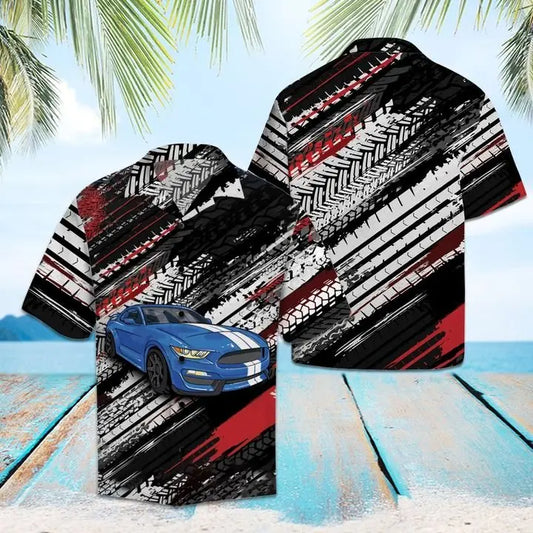 Summer Blue Sports Car Hawaiian Shirt For Beach Days, Summer Outings, And Thoughtful Gift Giving