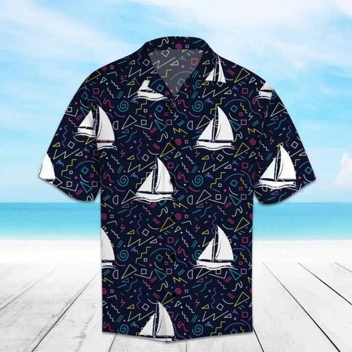 Summer Boats Hawaiian Shirt For Tropical Holidays, Resort Trips, And Relaxed Coastal Style