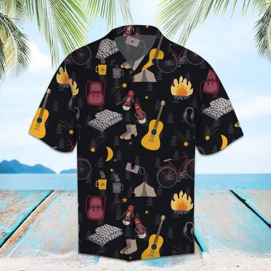 Summer Camping Hawaiian Shirt For Creative Weekends, Resort Travel, And Comfortable Summer Style