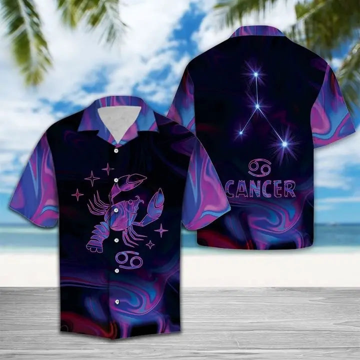 Summer Cancer Horoscope Hawaiian Shirt For Island Vacations, Resort Wear, And Relaxed Seasonal Style