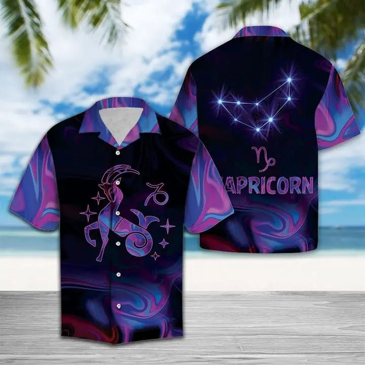 Summer Capricorn Horoscope Hawaiian Shirt For Tropical Holidays, Resort Trips, And Relaxed Coastal Style