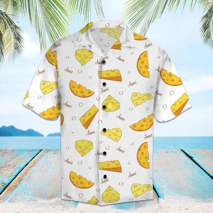 Summer Cheese Hawaiian Shirt For Summer Vacation, Beach Travel, And Casual Wear