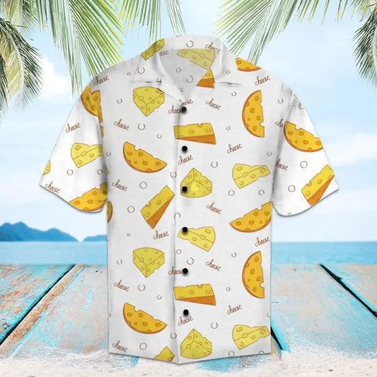 Summer Cheese Hawaiian Shirt For Summer Vacation, Beach Travel, And Casual Wear