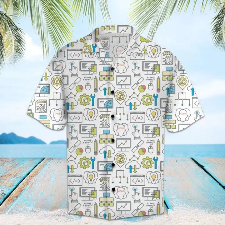 Summer Computer Program Hawaiian Shirt For Summer Vacation, Beach Travel, And Casual Wear