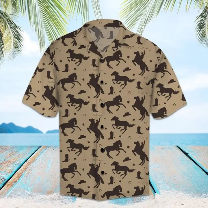 Summer Cowboy Hawaiian Shirt For Coastal Travel, Casual Events, And Comfortable Summer Wear
