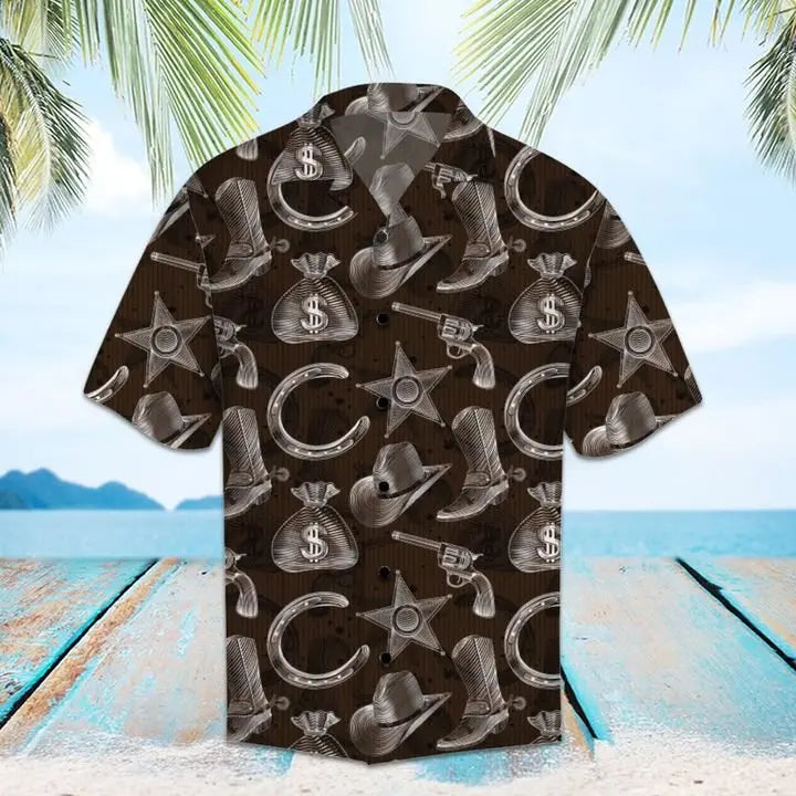 Summer Cowboy Hawaiian Shirt For Island Vacations, Resort Wear, And Relaxed Seasonal Style