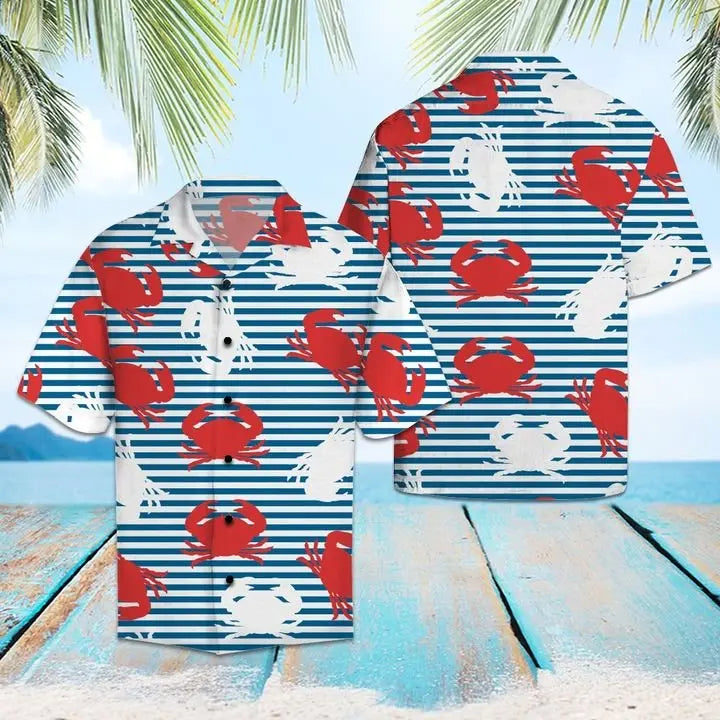 Summer Crab Hawaiian Shirt For Island Vacations, Resort Wear, And Relaxed Seasonal Style
