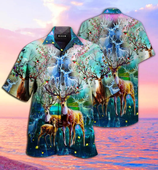 Deer Creative Pattern Hawaiian Shirt For Tropical Holidays, Outdoor Gatherings, And Everyday Comfort