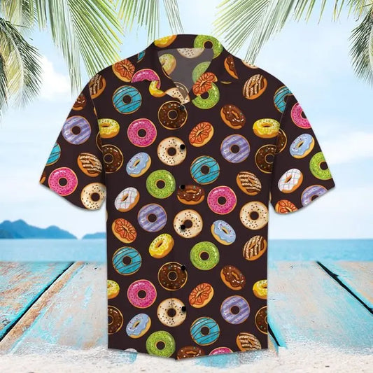 Summer Donut Hawaiian Shirt For Summer Vacation, Beach Travel, And Casual Wear