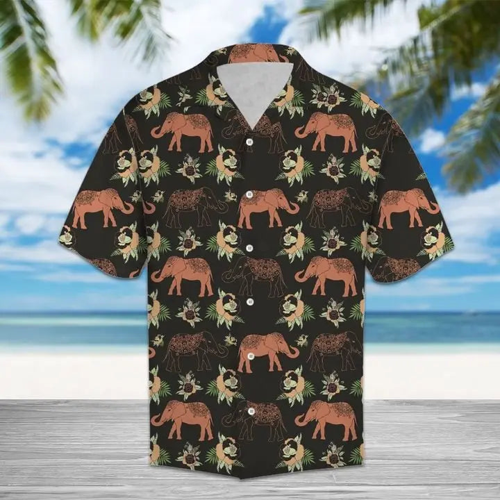 Summer Elephant Hawaiian Shirt For Tropical Holidays, Resort Trips, And Relaxed Coastal Style