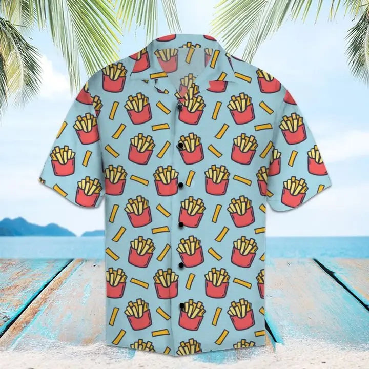 Summer French Fries Hawaiian Shirt For Tropical Holidays, Resort Trips, And Relaxed Coastal Style