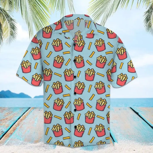 Summer French Fries Hawaiian Shirt For Tropical Holidays, Resort Trips, And Relaxed Coastal Style