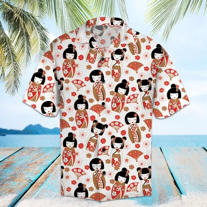 Summer Geisha Hawaiian Shirt For Resort Trips, Coastal Parties, And Warm Weather Style