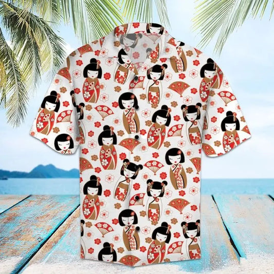 Summer Geisha Hawaiian Shirt For Resort Trips, Coastal Parties, And Warm Weather Style