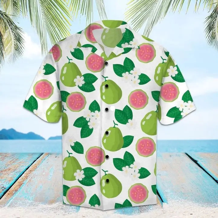 Summer Guava Exotic Fruits Hawaiian Shirt For Island Getaways, Outdoor Gatherings, And Comfortable Summer Wear