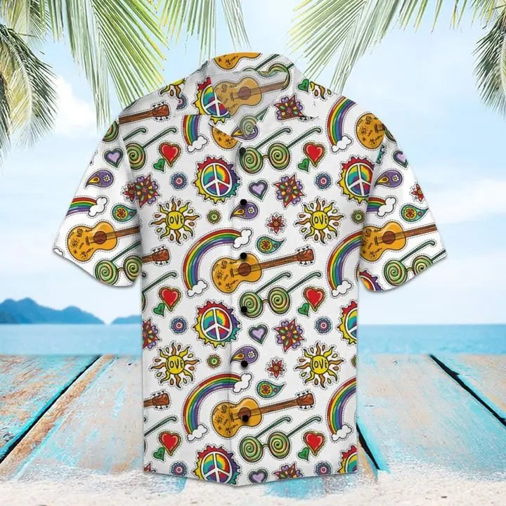 Summer Hippie Hawaiian Shirt For Summer Vacation, Beach Travel, And Casual Wear