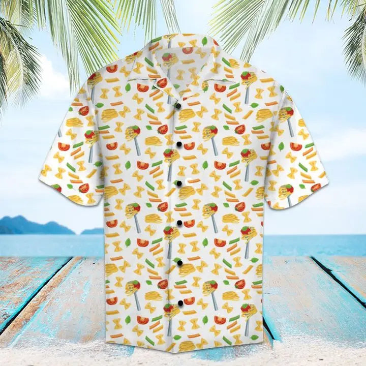 Summer Italian Pasta Hawaiian Shirt For Island Getaways, Outdoor Gatherings, And Comfortable Summer Wear
