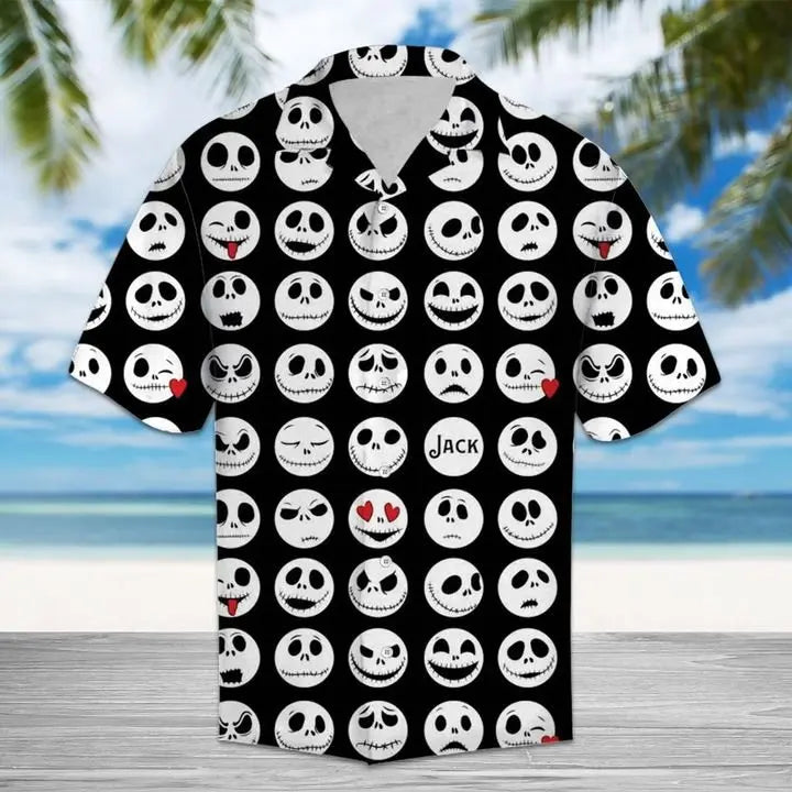 Spooky Summer Skeleton Character Hawaiian Shirt For Summer Vacation, Beach Travel, And Casual Wear