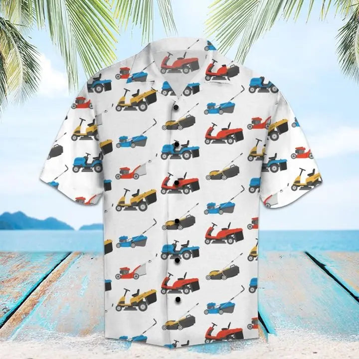 Summer Lawn Mower Hawaiian Shirt For Island Vacations, Resort Wear, And Relaxed Seasonal Style