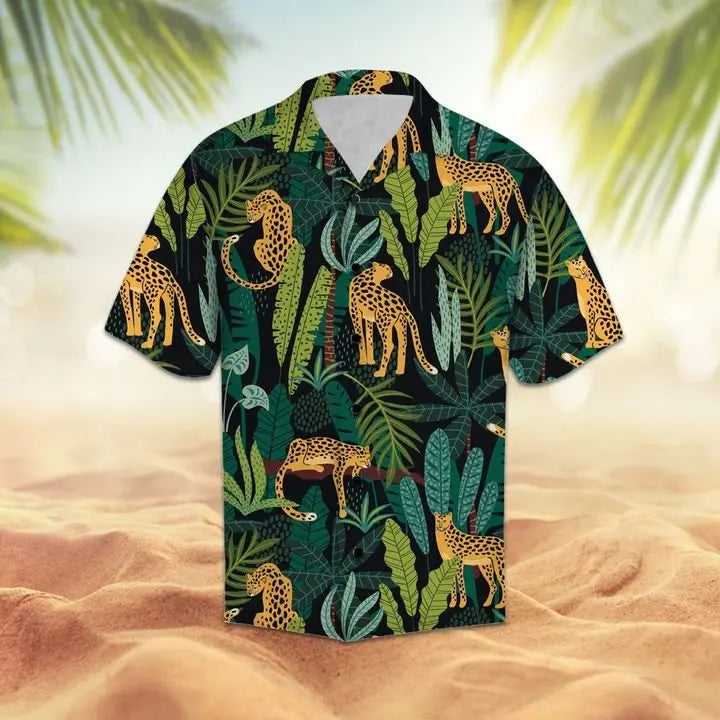 Summer Leopard Hawaiian Shirt For Island Getaways, Outdoor Gatherings, And Comfortable Summer Wear