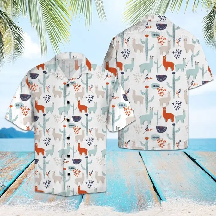 Summer Llama Hawaiian Shirt For Island Getaways, Outdoor Gatherings, And Comfortable Summer Wear