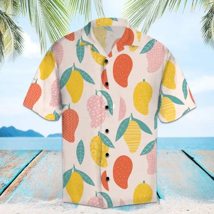 Summer Mango Hawaiian Shirt For Coastal Travel, Casual Events, And Comfortable Summer Wear