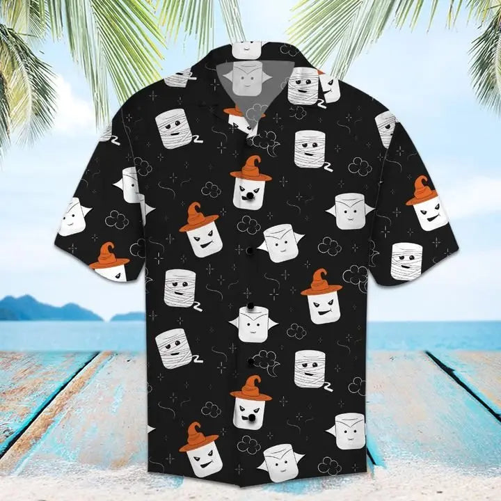 Summer Marshmallow Hawaiian Shirt For Island Getaways, Outdoor Gatherings, And Comfortable Summer Wear