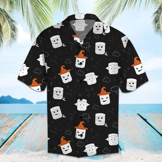 Summer Marshmallow Hawaiian Shirt For Island Getaways, Outdoor Gatherings, And Comfortable Summer Wear